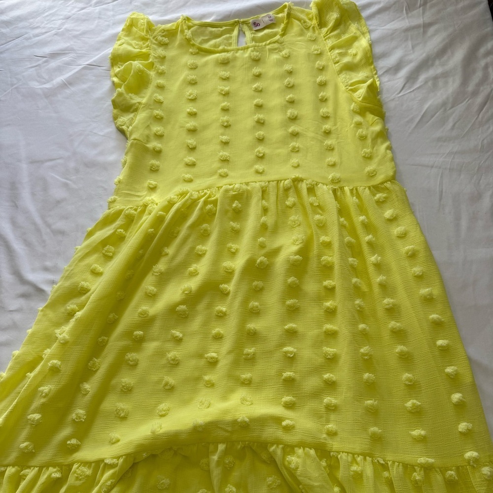 SO Neon Yellow Pom-Pom Tiered Maxi Dress